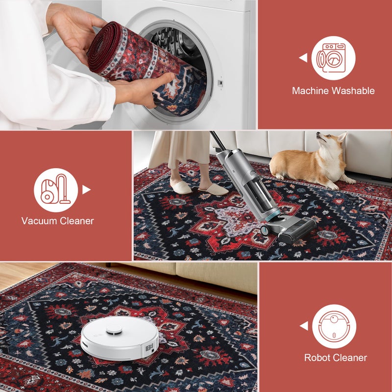 Ciicool Area Rug 5x7ft Washable Rugs for Living Room Non-Slip Indoor Rugs Large Low-Pile Mat Floor Carpet Vintage Rug for Bedroom Dinning Foyer Decor - Image 4