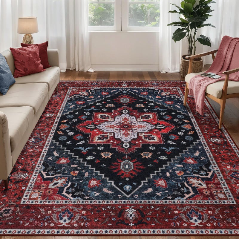 Ciicool Area Rug 5x7ft Washable Rugs for Living Room Non-Slip Indoor Rugs Large Low-Pile Mat Floor Carpet Vintage Rug for Bedroom Dinning Foyer Decor - Image 1