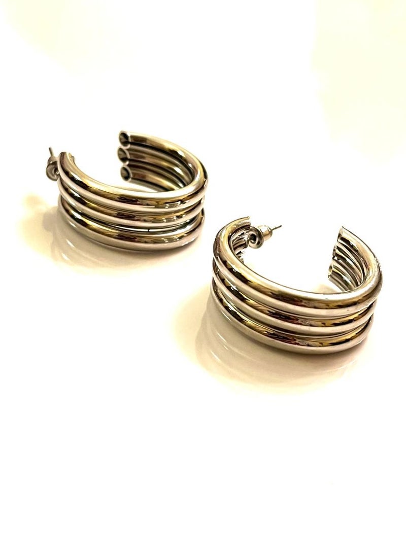 Trio Earrings Silver Large Tria Lines Earrings - Image 3
