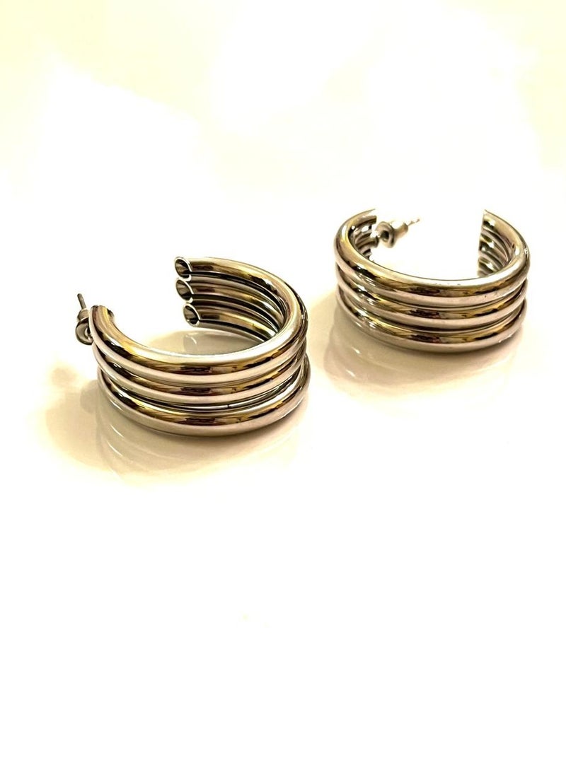 Trio Earrings Silver Large Tria Lines Earrings - Image 2