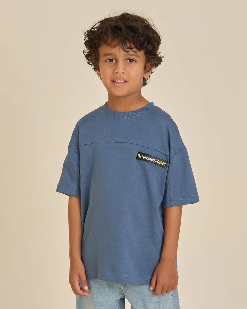 REDTAG Boys Ivory And Blue T-Shirts Pack of 2