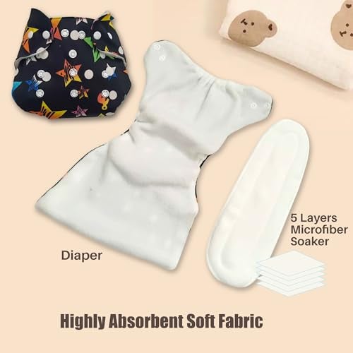 Toddlory Premium Reusable Cloth Diapers with inserts (Soakers) | Up to 5 hours of trusted leak protection with advanced 5-layer technology — designed to keep your baby’s skin healthy and happy | Unisex designs, Suitable for all babies from 0 to 2 years or 2.5 to 12.5 kgs | Rash-Free Softness | Grow-With-Me Fit | All day Comfort for the Little Explorers | Pack of 3 (3 diapers & 3 inserts) | Combo Style: Hoot Owls + Night Stars + Rainbow, 0 to 2 Years - Image 4