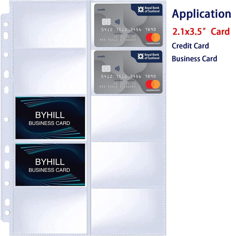 BYHILL 30 قطعة، 600 جيب، أكمام بطاقات العمل لأوراق الملفات، صفحات بطاقات عمل فائقة الوضوح لملفات الحلقات 2/3/4، صفحات بطاقات ائتمان مزدوجة الجوانب بسعة 10 جيوب - Image 2