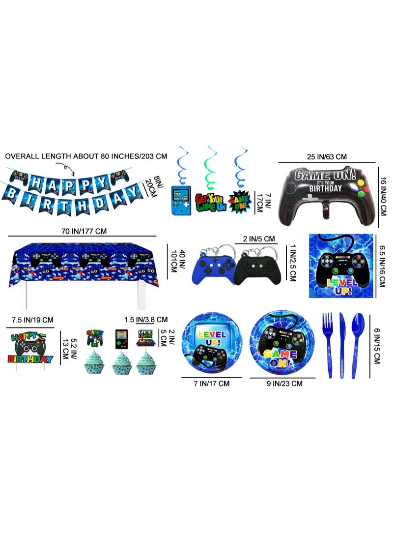 FRUITFUL PARTY Video Gamer Birthday Party Decorations for 16 Guests, 213pcs Video Game Party Disposable Tableware Set Game Themed Party Plates Cups Napkins Tablecloth Banner Balloons for Games Party Supplies - Image 3