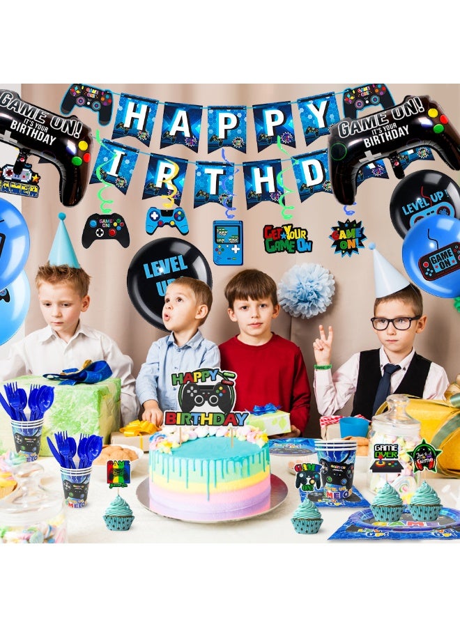 FRUITFUL PARTY Video Gamer Birthday Party Decorations for 16 Guests, 213pcs Video Game Party Disposable Tableware Set Game Themed Party Plates Cups Napkins Tablecloth Banner Balloons for Games Party Supplies - Image 5