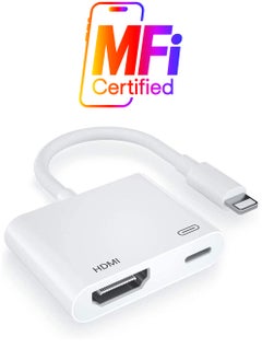 [Apple MFi Certified] Lightning to HDMI Adapter – 1080P HD Video & Audio Sync, Charging Port for iPhone to TV/Projector/Monitor