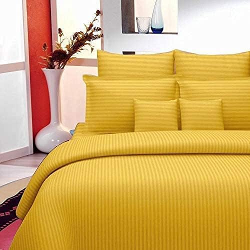Castiqa Satin Fabric 210TC King Size Double Bed Striped Bedsheet with 2 Pillow Covers (Pineapple Yellow) - Image 2