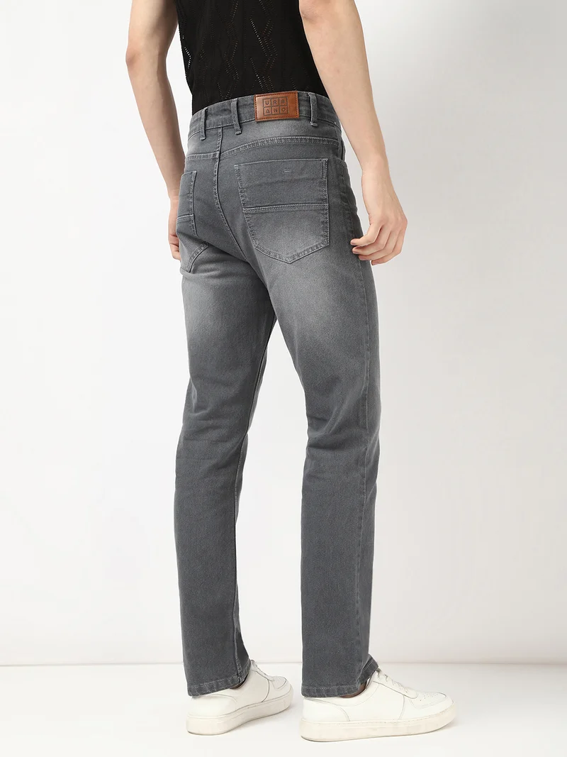 أوربانو فاشن Urbano Fashion Men's Grey Straight Fit Washed Jeans Stretchable
