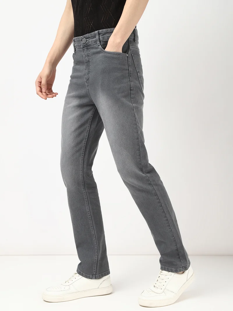 أوربانو فاشن Urbano Fashion Men's Grey Straight Fit Washed Jeans Stretchable