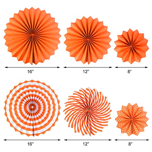 mifengda 18Pc Party Hanging Orange Paper Fans, Fall Round Folding Wall Decor, Paper Garlands Flower Decoration for Thanksgiving Halloween Birthday Festival Wedding - Image 2