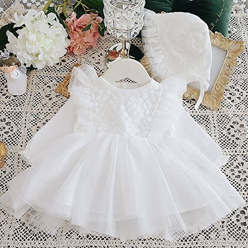 Curipeer Baby Girl Casual Lace Solid Color Dress Long Sleeve Infant Baptism Tulle Dress White 12-18 Months - Image 3