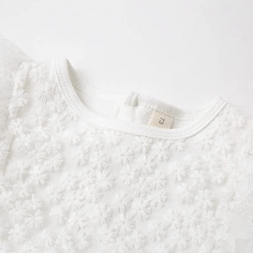 Curipeer Baby Girl Casual Lace Solid Color Dress Long Sleeve Infant Baptism Tulle Dress White 12-18 Months - Image 4