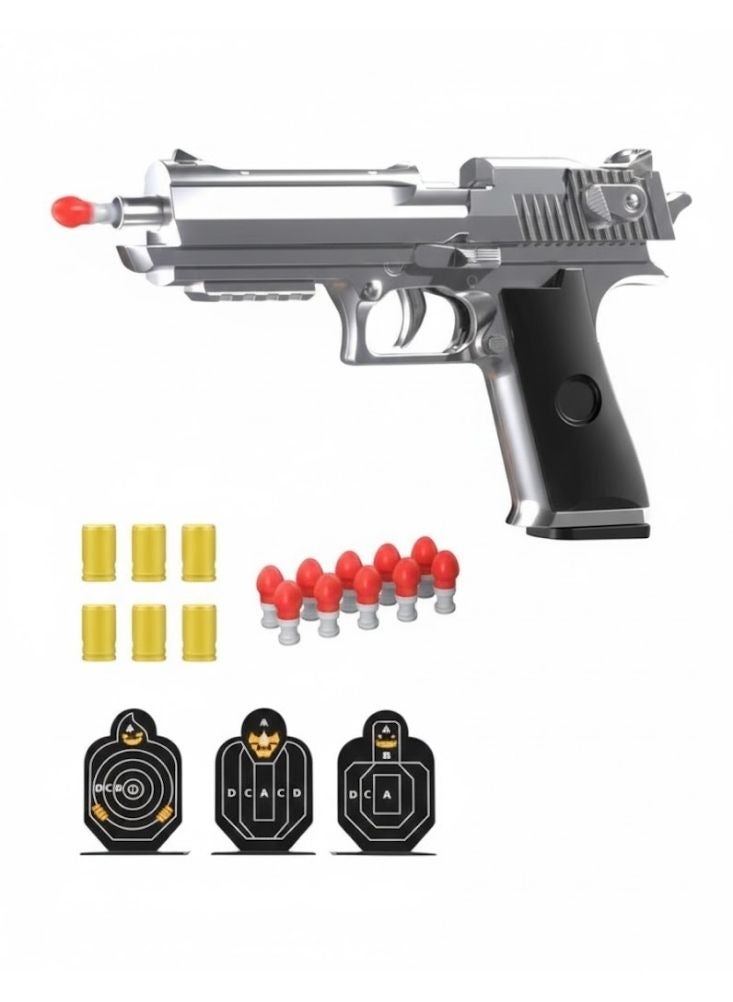 بريميم مجموعة مسدس لعبة برصاص إسفنجي فضي ناعم مع أهداف – مسدس آمن لإطلاق سهام إسفنجية، ملحقات أهداف تدريبية للأطفال - Image 1