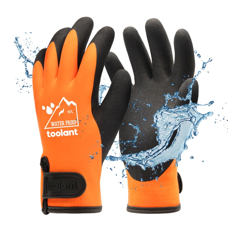 toolant 100% Waterproof Gloves for Men and Women, Winter Work Gloves for Cold Weather, Touchsreen, Thermal Insulated Freezer Gloves, With Grip, Orange, Large - Image 1
