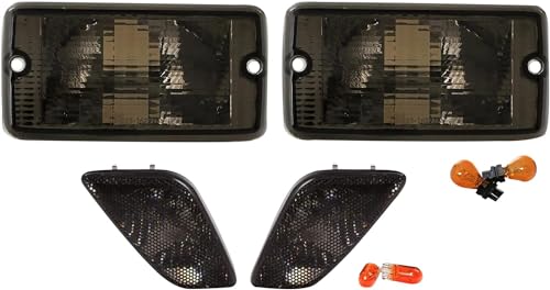 USR UNIQUE STYLE RACING USR Side Marker Lights - 4 Pieces COMBO Smoke Lens Bumper Turn Signal Lamps + Fender Side Markers Set Compatible with 1997-2006 Wrangler TJ Chass (Smoked with x4 Amber Bulbs Included) - Image 1