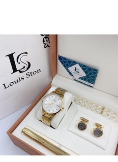 Louis Stone men's watch set of 4 pieces a wristwatch with a pen a set of buttons and the rosary