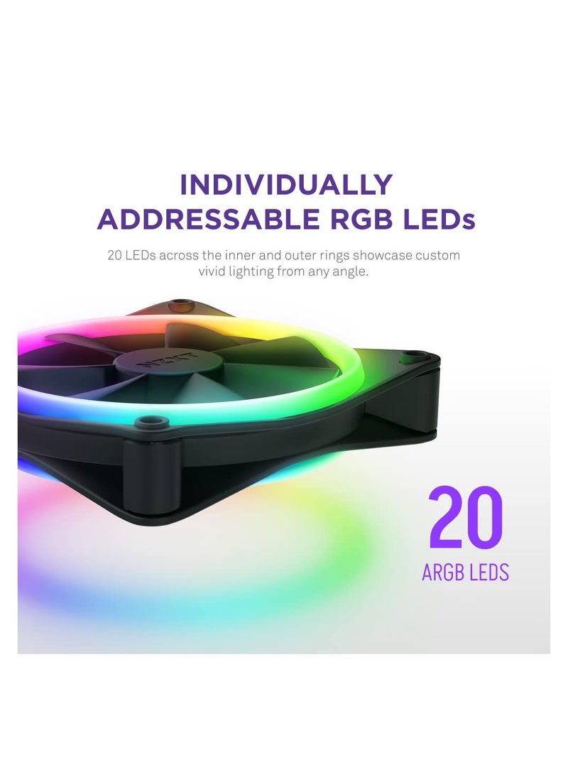 NZXT F120 RGB Duo - 120mm Dual-Sided RGB Fan – 20 Individually Addressable LEDs – Balanced Airflow and Static Pressure – Fluid Dynamic Bearing – PWM Control – Anti-Vibration Rubber Corners – Black
