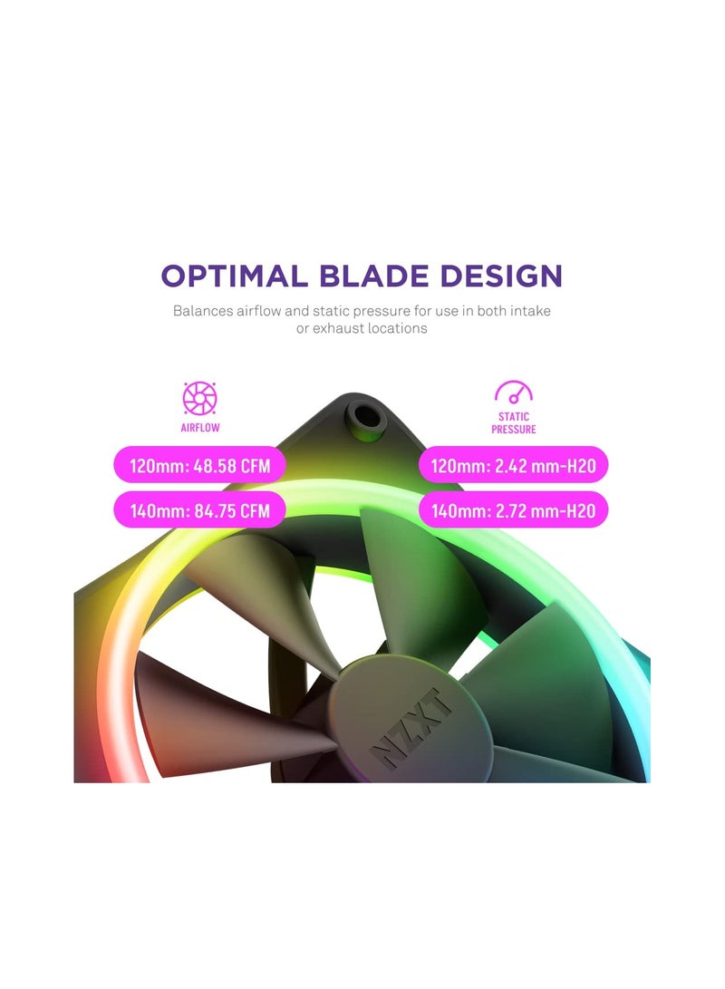 NZXT F120 RGB Duo - 120mm Dual-Sided RGB Fan – 20 Individually Addressable LEDs – Balanced Airflow and Static Pressure – Fluid Dynamic Bearing – PWM Control – Anti-Vibration Rubber Corners – Black