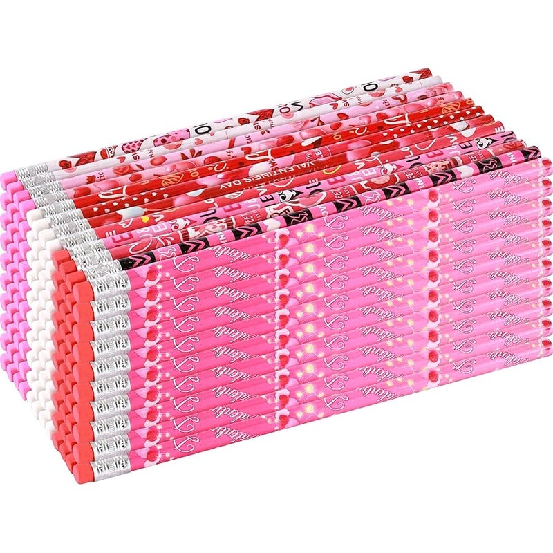 Wood Pencils, 24 Count, Yellow Hexagonal, HB Graphite, 0.3 Inch Diameter, for School Office Drawing Note Taking, Birthday Theme, Ages 5+ (Valentine Style, 120) - Image 1