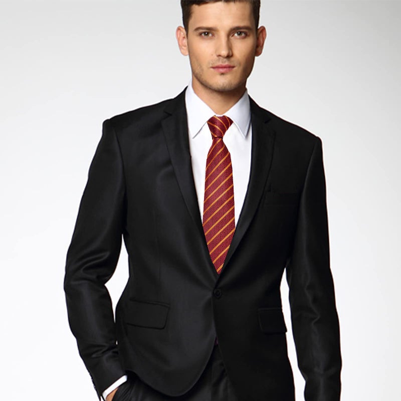 DiBanGu Red Striped Tie for Men Silk Maroon Necktie with Pocket Square Cufflinks for Business Party - Image 4