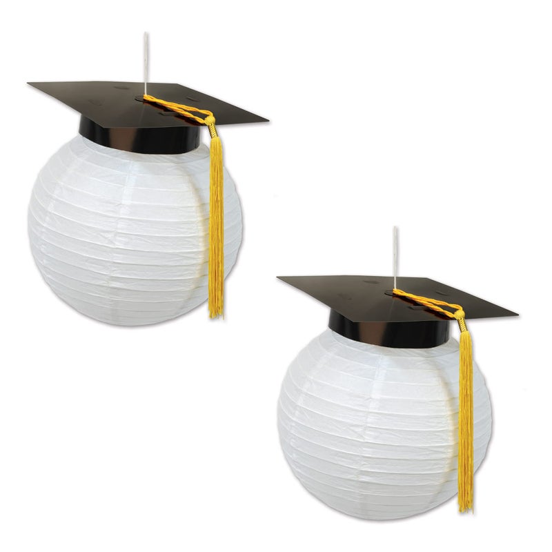Beistle Grad Cap Paper Lanterns White Black