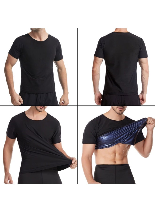 CMGTYYD Sauna Shirt For Men Short Sleeve Sauna Suit For Men Weight Loss Sweat Body Shaper For Men Gym Exercise Sauna Top L - Image 4