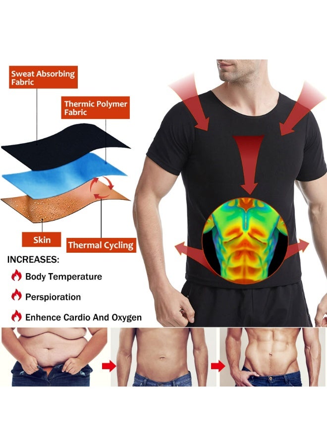 CMGTYYD Sauna Shirt For Men Short Sleeve Sauna Suit For Men Weight Loss Sweat Body Shaper For Men Gym Exercise Sauna Top L - Image 3