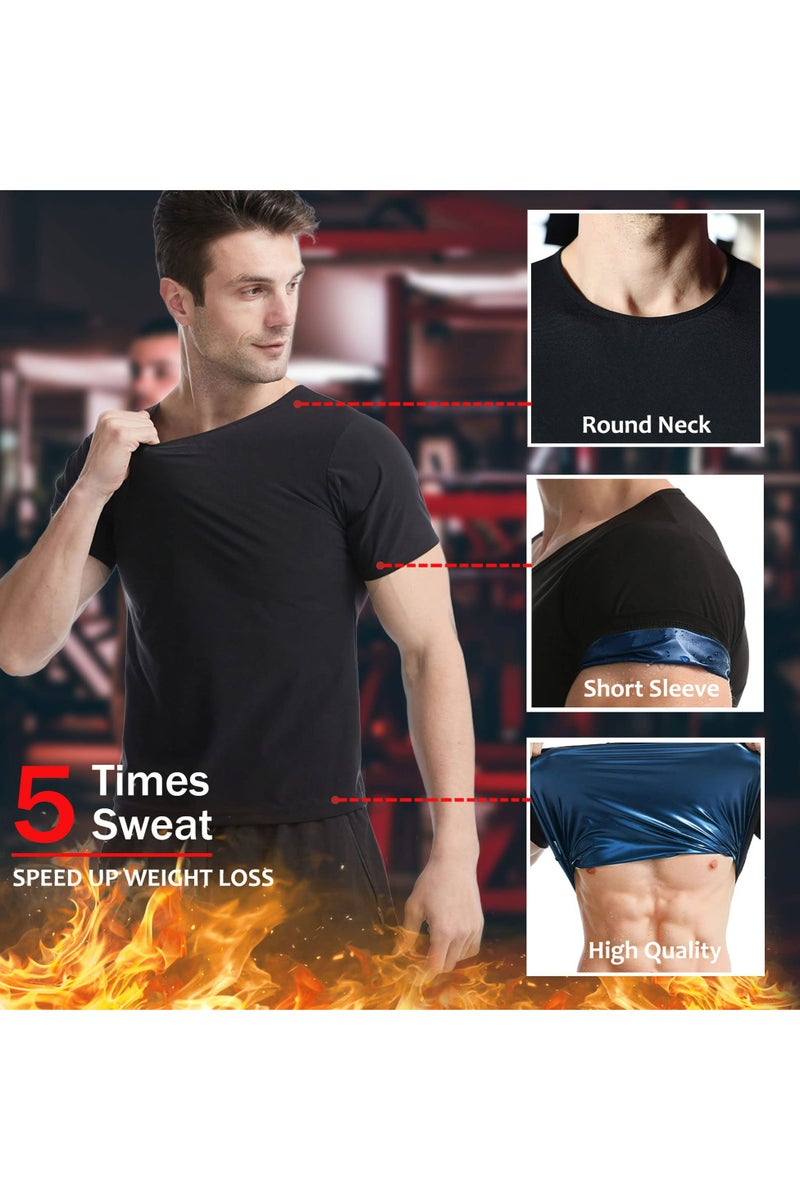 CMGTYYD Sauna Shirt For Men Short Sleeve Sauna Suit For Men Weight Loss Sweat Body Shaper For Men Gym Exercise Sauna Top L - Image 5