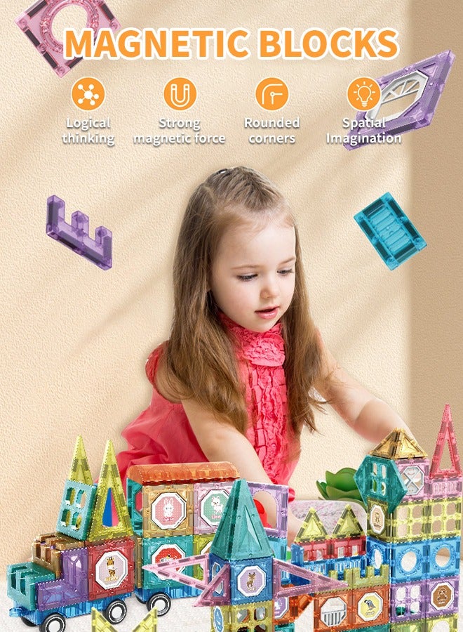 108-Piece Educational Magnetic Building Blocks with Cute Stickers, Fun and Engaging DIY Building Tiles, Protective Rounded Corner Design, Perfect for Enhancing Spatial Awareness, Problem Solving, and Creativity  - Image 2