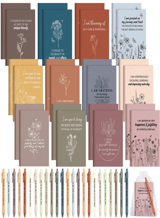 Mooliwe 24 Set/48 Pcs Positive Affirmation Gift Set Gratitude Notebooks with Pens Small Bags Motivational Encouragement Notepads Daily Affirmations Journal for Women Stress Relief Self Care (Fresh) - Image 1