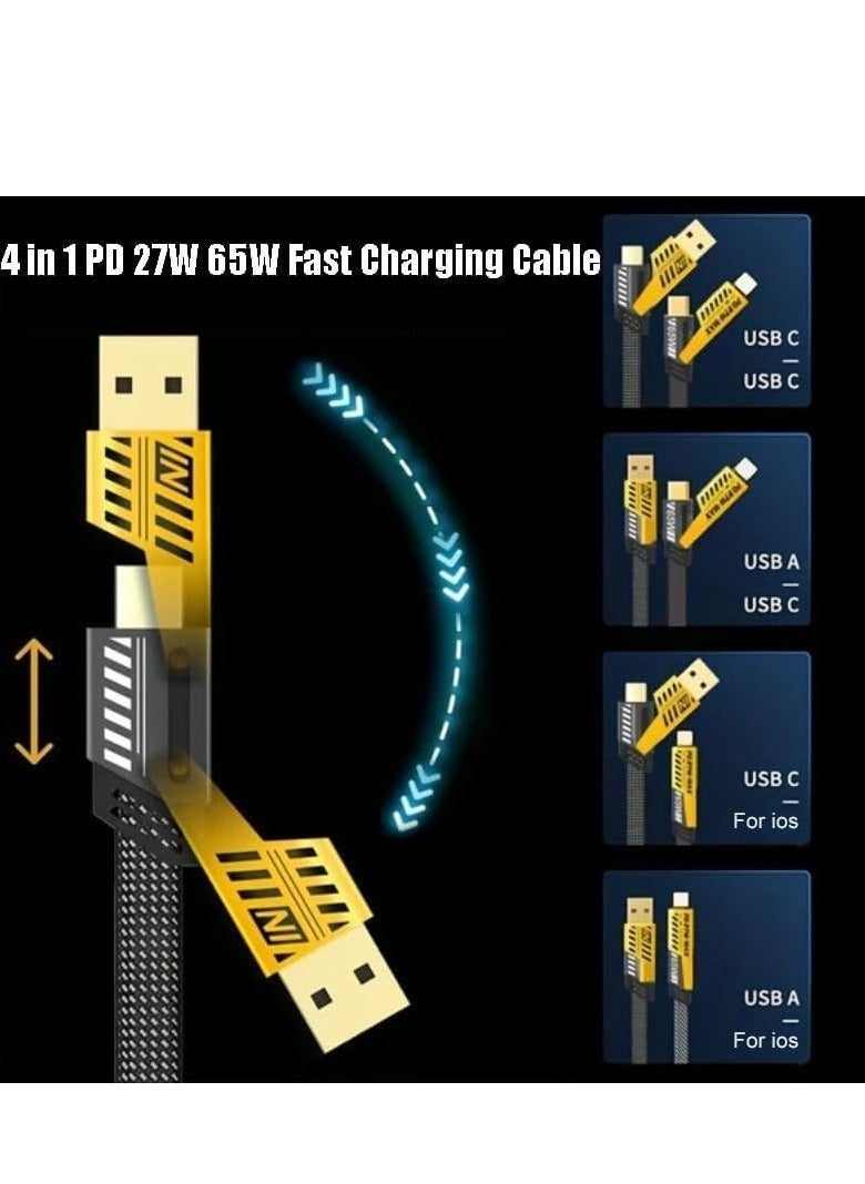4 in 1 Multi Charging Cable, 120CM [65W] Fast Charging for iPhone 16/15/14/13 Pro Max, Airpods, iWatch, iPad, MacBook, Samsung S24/S23/S22 & Google, 2M Length