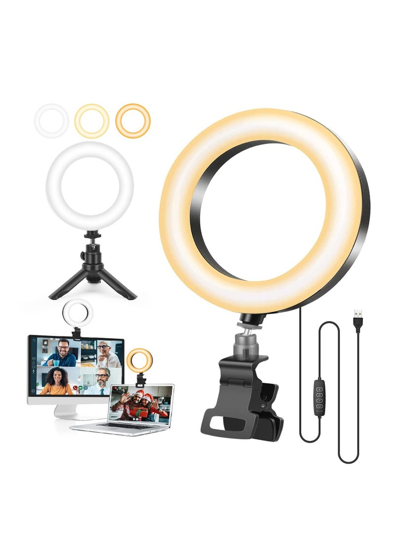 Y&D - LED Ring Light with Tripod Stand & Phone Holder for Live Streaming YouTube Video, Dimmable Desk Makeup Photography, Shooting 3 Modes 10 Brightness Level (5 inch) - Image 1