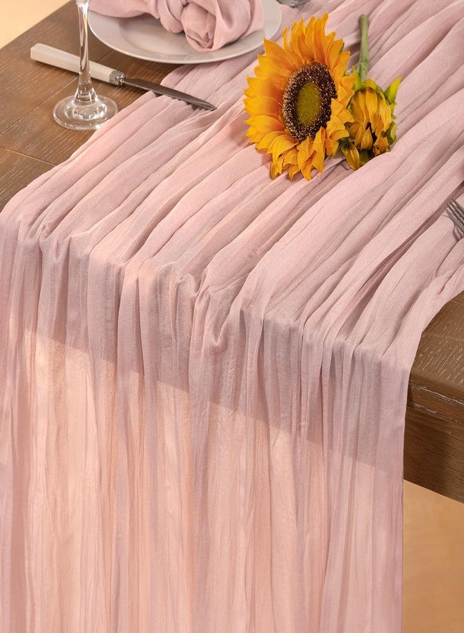 DeZerlor Pink Cheesecloth Table Runner Christmas Table Runner Boho Gauze 120 Inches Light Pink Cheese Cloth Table Decor for Xmas Holiday Season Wedding Bridal Girl Baby Shower Sweet 16 Party - Image 5