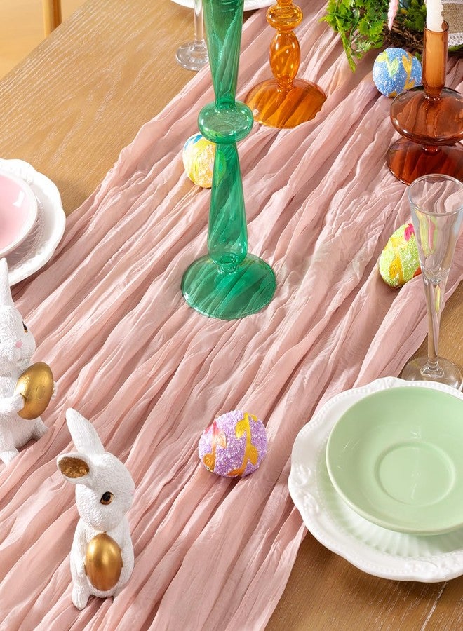 DeZerlor Pink Cheesecloth Table Runner Christmas Table Runner Boho Gauze 120 Inches Light Pink Cheese Cloth Table Decor for Xmas Holiday Season Wedding Bridal Girl Baby Shower Sweet 16 Party - Image 2