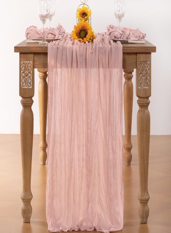 DeZerlor Pink Cheesecloth Table Runner Christmas Table Runner Boho Gauze 120 Inches Light Pink Cheese Cloth Table Decor for Xmas Holiday Season Wedding Bridal Girl Baby Shower Sweet 16 Party - Image 4