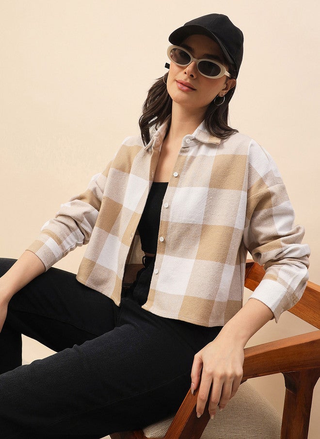 CHIMPAAANZEE Women Buffalo Checks Checked Oversized Casual Shirt - Image 1