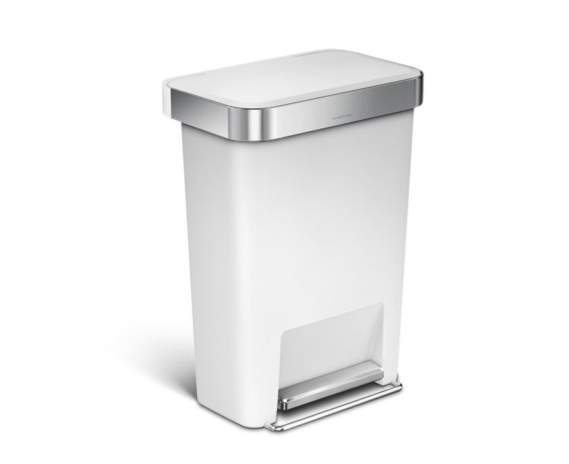 simplehuman 45 Liter / 12 Gallon Rectangular Kitchen Step Trash Can with Soft-Close Lid, White Plastic