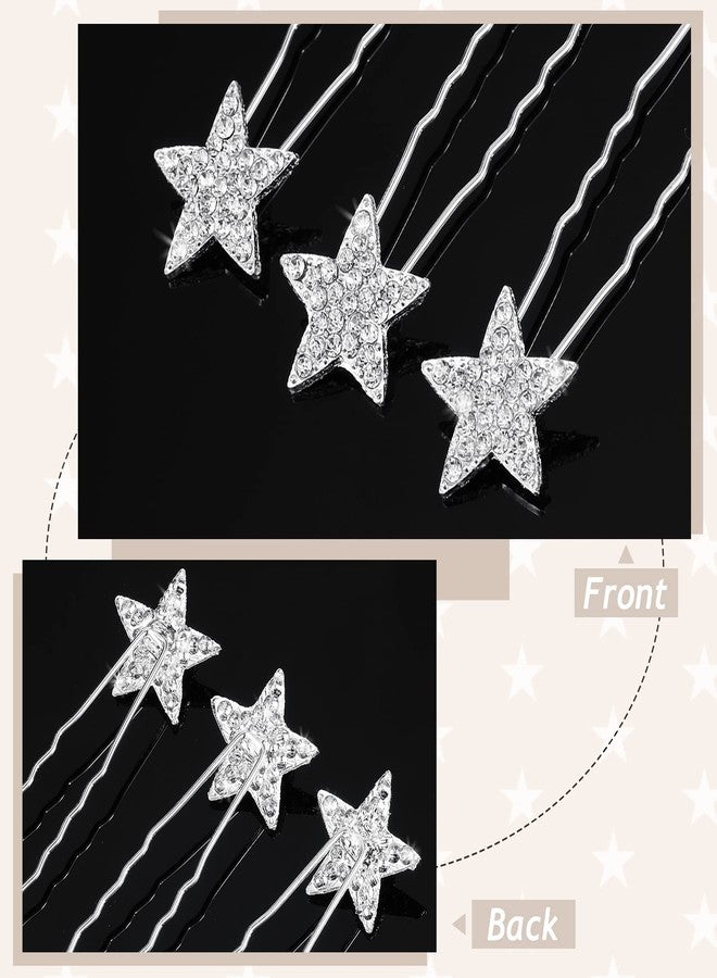 MTLEE 20 Pieces Star Rhinestone Hair Pins Bling Crystal Wedding Hair Clips for Brides Glitter Star for Girl Women Accessories(Silver) - Image 3