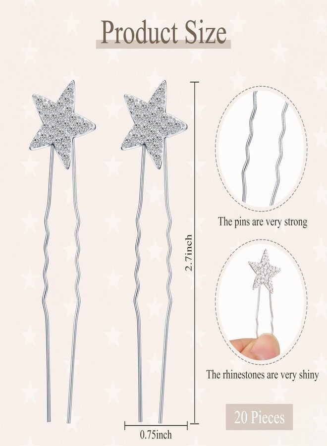 MTLEE 20 Pieces Star Rhinestone Hair Pins Bling Crystal Wedding Hair Clips for Brides Glitter Star for Girl Women Accessories(Silver) - Image 2