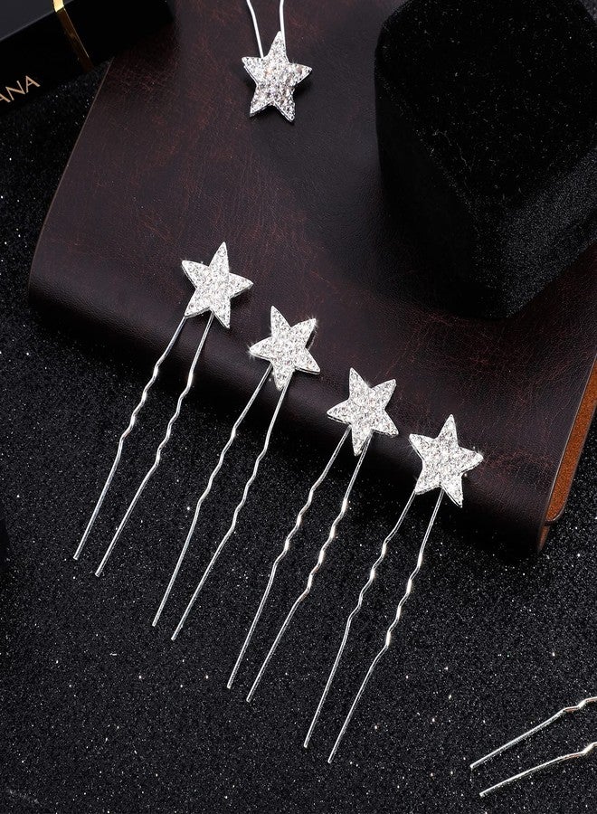 MTLEE 20 Pieces Star Rhinestone Hair Pins Bling Crystal Wedding Hair Clips for Brides Glitter Star for Girl Women Accessories(Silver) - Image 4