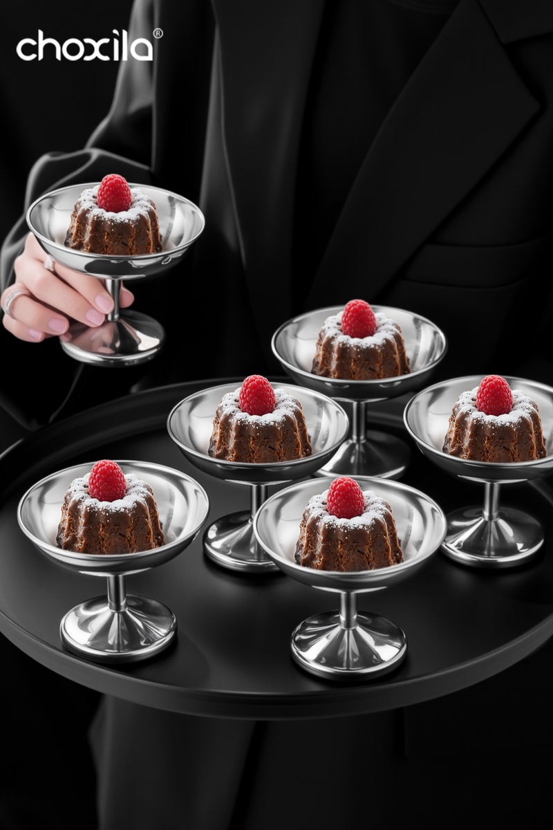 choxila 6pcs Stainless Steel Dessert Cup,High Base Ice Cream Bowl, Metal Small Footed Sundae Plate Bowls Holder Party Favors for Candy Jelly Fruit Pudding Snacks - Image 1