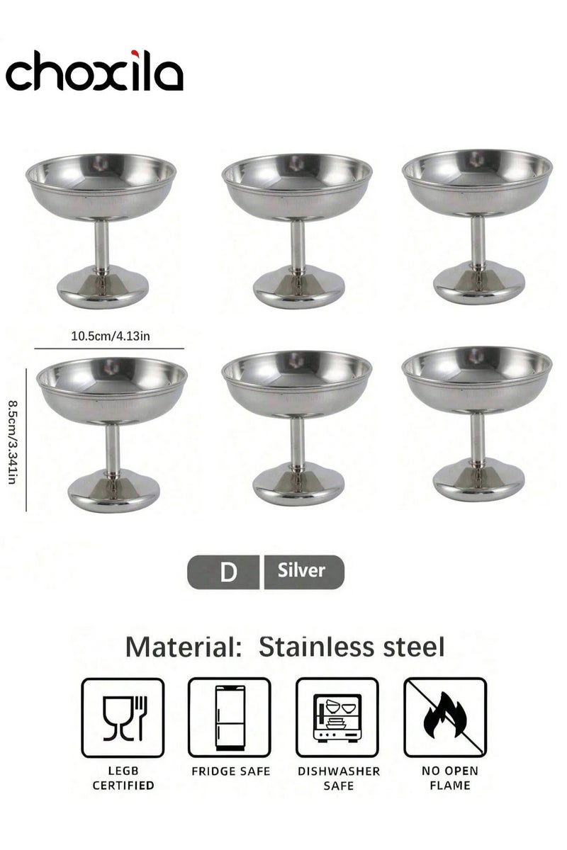 choxila 6pcs Stainless Steel Dessert Cup,High Base Ice Cream Bowl, Metal Small Footed Sundae Plate Bowls Holder Party Favors for Candy Jelly Fruit Pudding Snacks - Image 3