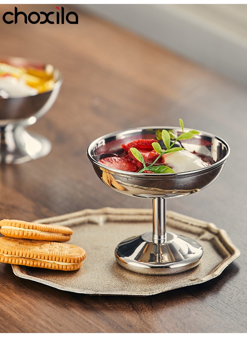 choxila 6pcs Stainless Steel Dessert Cup,High Base Ice Cream Bowl, Metal Small Footed Sundae Plate Bowls Holder Party Favors for Candy Jelly Fruit Pudding Snacks - Image 4