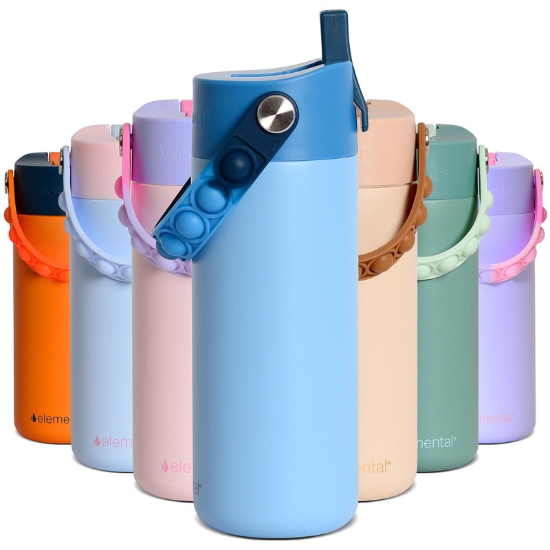 Elemental Insulated Kids Water Bottle Stainless Steel Water Bottle with Straw Lid PopIt Handle LeakProof Water Bottles for School Boys or Girls Travelling and Sports 18oz Ocean Tie Dye - Image 2