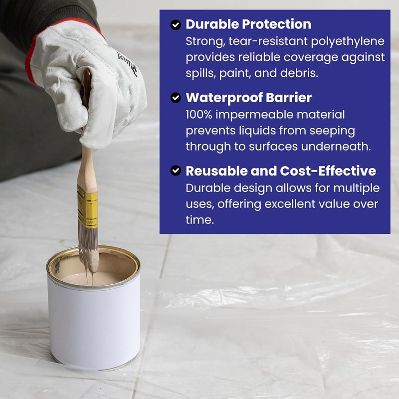 VICMORE Heavy-Duty Plastic Drop Cloth - Water & Dustproof, Odorless Plastic Sheet for Painting, Renovations, DIY Projects - Strong Paint Tarp with 3mil Thickness - Floor Covering & Dust Cover - 9’x12 - Image 4