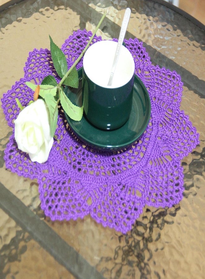 BIBITIME Anniversary Mother's Day Crochet Beautiful Flower Lace Doilies Handmade Wedding Placemats Flowers Vase Mats Kitchen Table Doily (10 in to 12 in,1PC, 01Style-Purple) - Image 2