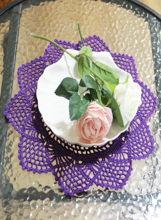 BIBITIME Anniversary Mother's Day Crochet Beautiful Flower Lace Doilies Handmade Wedding Placemats Flowers Vase Mats Kitchen Table Doily (10 in to 12 in,1PC, 01Style-Purple) - Image 4