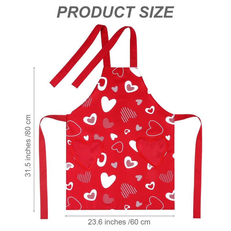 ADXCO 2 Pieces Valentine's Day Heart Aprons Adjustable Valentine Kitchen Baking Apron with Heart Pocket for Women Girls - Image 2