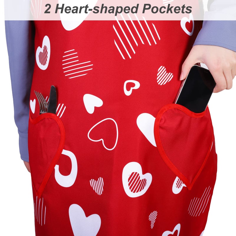 ADXCO 2 Pieces Valentine's Day Heart Aprons Adjustable Valentine Kitchen Baking Apron with Heart Pocket for Women Girls - Image 3