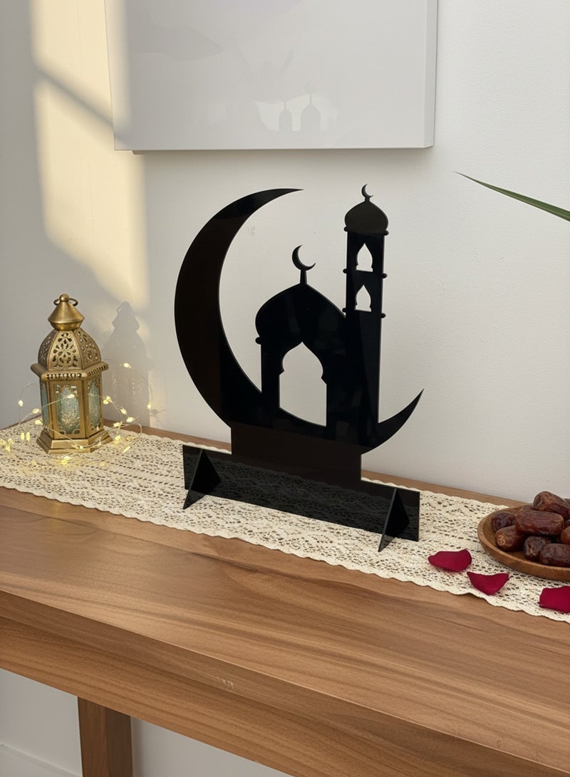 لوحة ستاند ديكور من الأكريليك بشكل هلال رمضان مع تصميم إسلامي - Image 2
